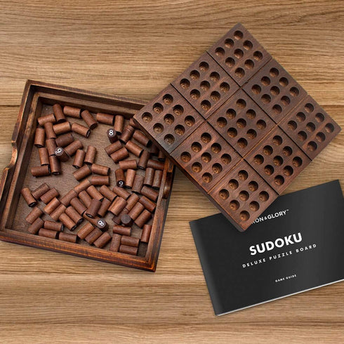 Iron & Glory Wooden Sudoku Board Game - Wooden Sudoku Puzzle - Brain Teaser Games For Adults - Portable Travel Games