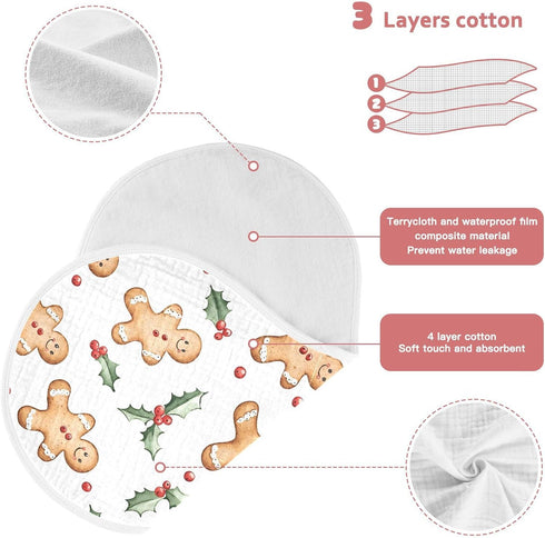 Set 4 Pack vvfelixl Baby Burp Cloths Cute Gingerbread Man Baby Newborn Cotton Burping Cloths Babys Washcloths