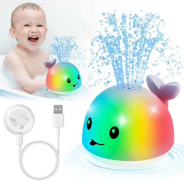 2024 Upgraded Baby Whale Bath Toy, Light Up Bath Fountain for Toddlers 1-3, IPX8 Waterproof Sprinkler