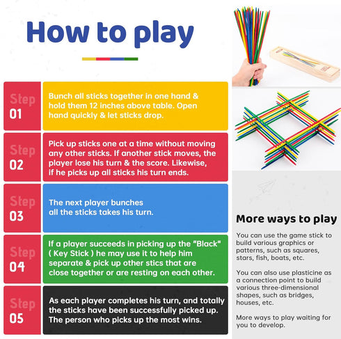Classic Wooden Thin Pick Up Stick Game, 41 Pieces, Fun Family Game Gift Idea, 9.8 Inch Long