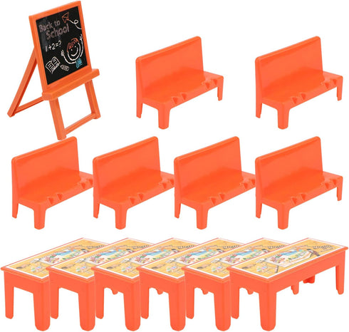 TOYANDONA Miniature Locker Classroom Set, 13pcs Desk, Chair & Blackboard Model Dollhouse Accessory
