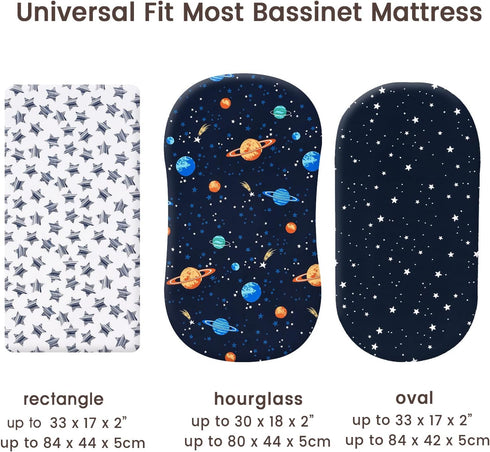 3 Pack PHF Soft Bassinet Sheets, Space Breathable Comfy Cradle Sheets for Baby Boys Girls Neutral, No Slip Universal
