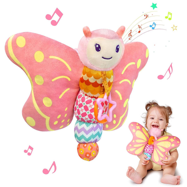 VOILBTOY Baby Toys 0-6 Months,Infant Musical Sensory Stuffed Animal with Squeaker,Rattle,Crinkle Wings,Teether &