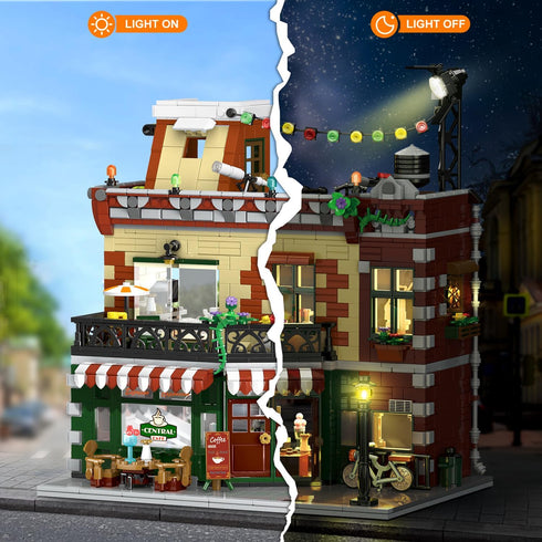 Coffee House Building Set with LED Light, 1589 PCS City Cafe Shop Block Toy for Ages 10 and Up