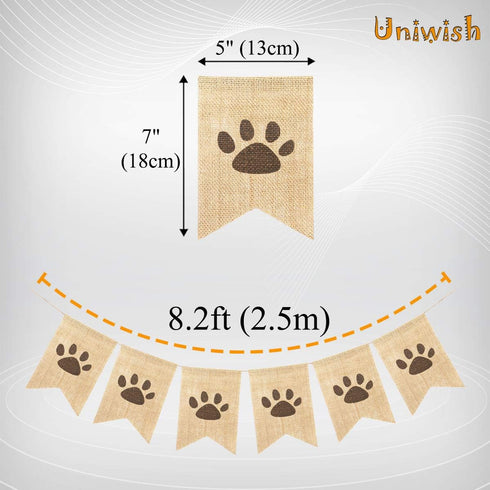 Uniwish Dog Paw Print Banner, Puppy Animal Theme Birthday Party Decorations, Rustic Burlap Bunting