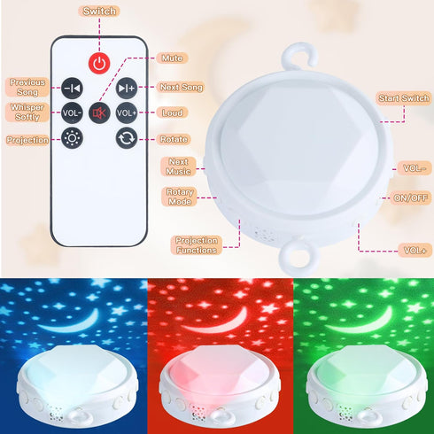 Baby Crib Mobile with Music and Lights, Mobile for Crib with Remote Control, Rotation, Starlight Projection, Crib Toys