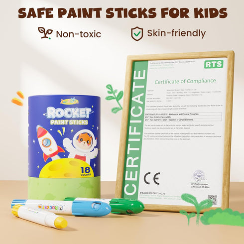 18 120 JUPITEARTH Colors Rocket Tempera Paint Sticks with PDF Coloring Pages, Quick Drying, Non-Toxic and Washable