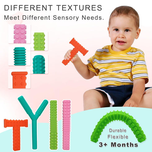 Sensory Chew Toys for Autistic Children, 4 Pack Silicone Chew Tube Teething Sticks for Special Needs