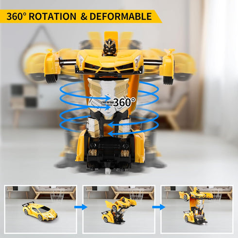 2.4GHz 360 4-12 Blackma Transform RC Car Toy - Remote Control Car with Flashing Lights, One-Button Deformation