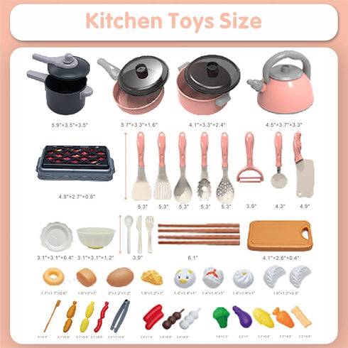 61Pcs Kids Kitchen Toy Accessories Set - Toddler BBQ Cooking Playset with Pots, Pans, and Play Food (Pink)