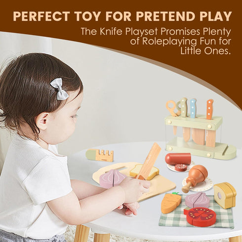 Set, Set 2 3 4 Pithfor Play Knife Play Kitchen Accessories, Wooden Pretend Play Food Toys for Kids Toddlers, Gifts