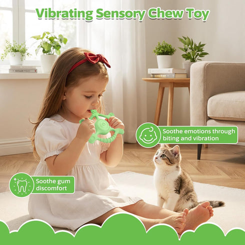 Mukoiber 6-18 3X Settings Vibrating Teether for Baby | Sensory Toys for Kids with Autism | Toddler Travel Essential