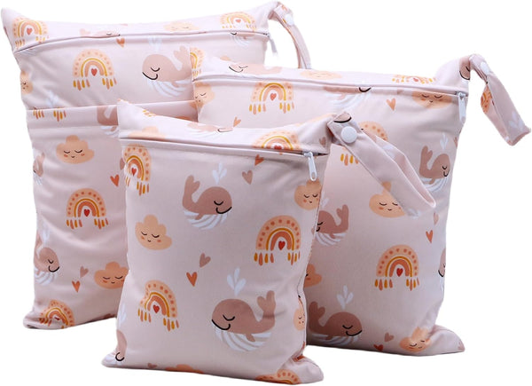 3pcs Cloth Diaper Wet Dry Bags Waterproof Reusable with Two Zippered Pockets