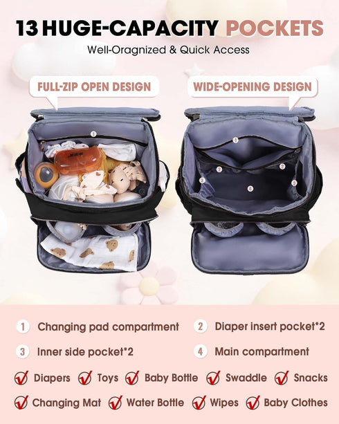 NatuFuse Backpack, Backpack Baby Diaper Bag Expandable Baby Bag for Girl Boy, Travel Diaper with Insulated Pocket