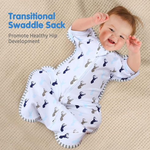 Roksuma 3-6 2-Way 100% 0.8 2-Pack 14-20lbs) Transition Swaddle, Baby Sleep Sack Months Arms up Swaddles Zipper Cotton