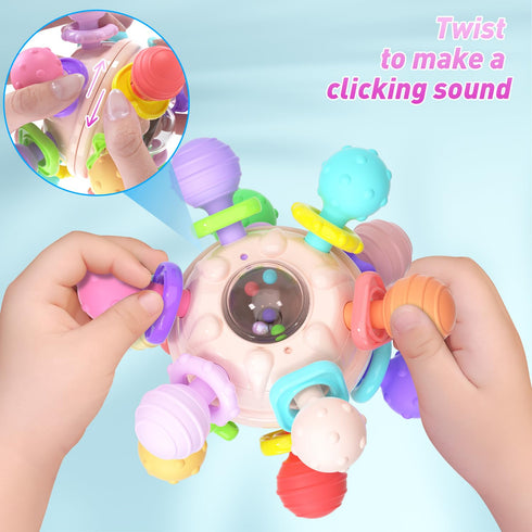Baby Teething Toys for 0-6 Months, Montessori Sensory Teether for 0 3 6 9 12 Months, Educational Rattles for Newborns