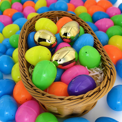 KVBXKBO 518 2.36" 18 Easter Eggs, Fillable Bright Colors Plastic Easter Eggs Empty Include Golden Eggs, Easter