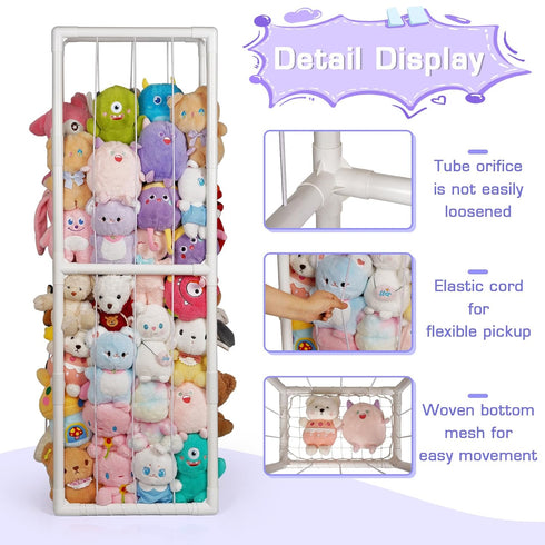 1) Trycooling Stuffed Animal Storage Zoo Holder Space Save Vertical PVC with Elastic Band and Net for Playroom Bedroom