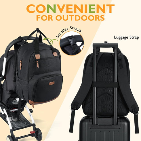 mommore Backpack Diaper Bag Large Travel Diaper Bags Unisex Baby Bag with Changing Pad, Stroller Straps