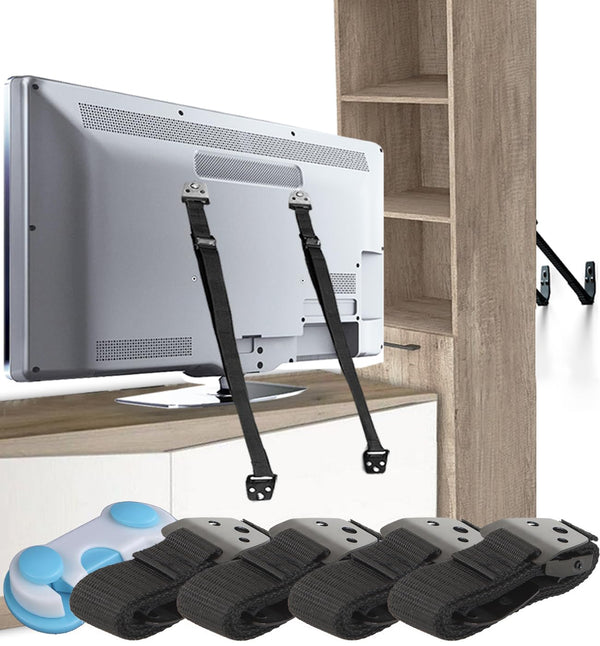 Family Care TV Safety Straps 4 Pack+Gift - Metal Furniture Straps for
