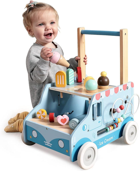 labebe Baby Push Walker, Wooden Activity Walker for Boys Girls 12M+, Push