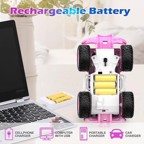 37 Qizebaby Pink RC Car for Girls, Remote Control Jeep Toy with LED Lights, Rechargeable Off-Road RC Truck, Gifts