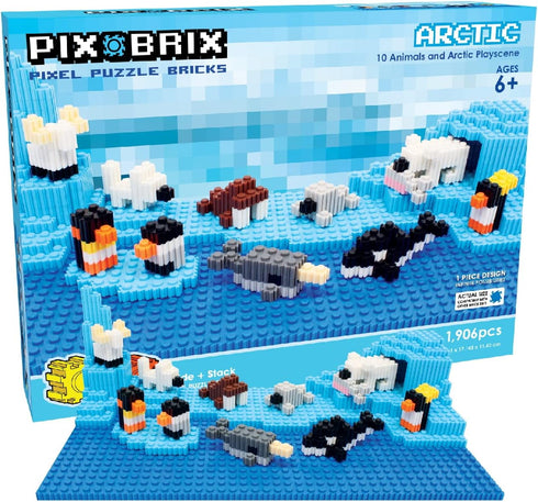 Pix Brix Pixel Art Puzzle Bricks - Animals and Arctic Pixel Playscene, 1,906 Pieces, STEM Toys for Ages 6+