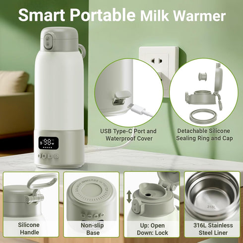 VISNOK 17oz Portable Milk Warmer, Large Capacity Bottle Warmer for Baby, Fast Heating for Breast Milk & Formula