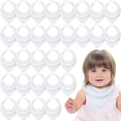 Giegxin 30 Pcs Muslin Baby Bibs White Baby Bandana Drool Bibs Unisex