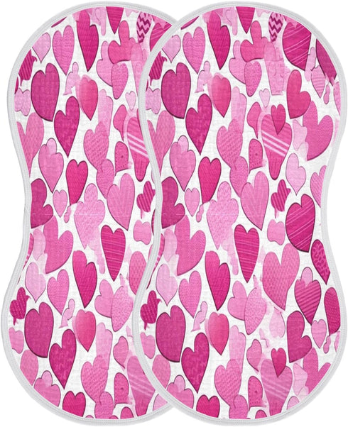 Bulletgxll Set 4, Pink Hearts Unisex Baby Burp Cloths of Soft Absorbent Organic Cotton Muslin Burping Cloths