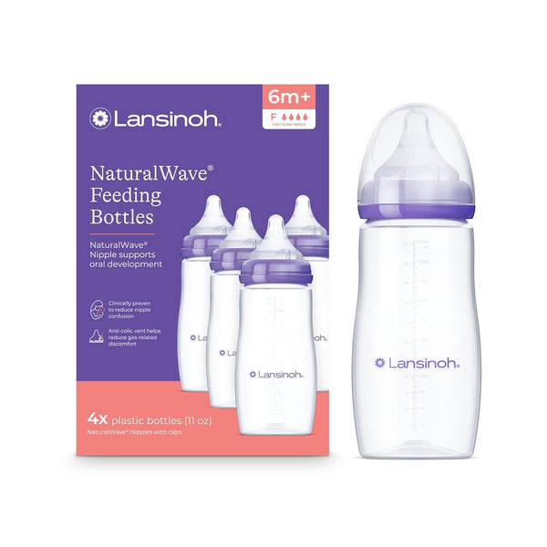 Lansinoh Anti-Colic Baby Bottles, BPA-Free Plastic, 11 Ounces, 4 Count, Fast Flow
