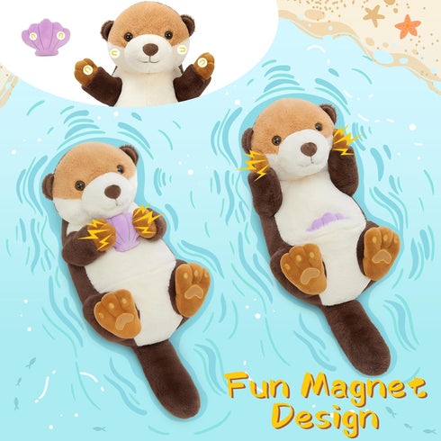 MorisMos 23.6'' Sea Otter Stuffed Animal with Babies, Big Mommy Otter Plush Toys & Seashell for Kids 3-5
