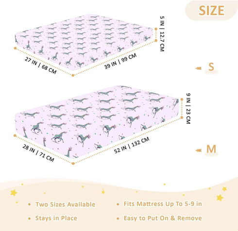 miaozhen 1 Pack 52x28 Cotton Crib Sheets for Baby Boys Girls Soft Stretchy Funny Animal Giraffe Purple Green Heart