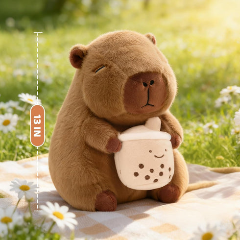 13-inch Cute Capybara Plush with Boba - Kawaii Capybara Stuffed Animal Pillow Soft Stuffed Plush Toy - Capybara Party