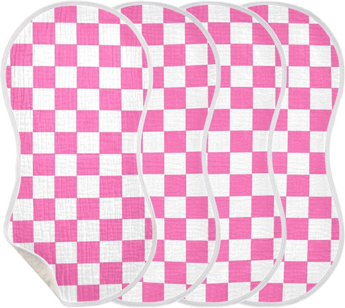 J JOYSAY 22''x11'' 4 Set sizex2 Checkered Plaid Hot Pink Baby Burp Cloths for Boys Girls Large Cotton Layer Burp