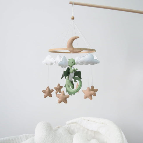 Goukurlsma Dragon Mobile for Crib, Dragon Crib Mobile for Boys, Cloud Mobile for Crib, Neutral Baby Mobile for Crib
