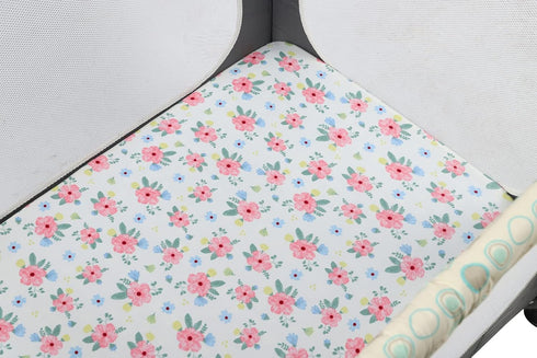 Pack 3 Pack Onacosht n Play Sheets Fitted for Baby Girl, Stretchy Jersey Knitted Portable Mini Crib Sheets Playard