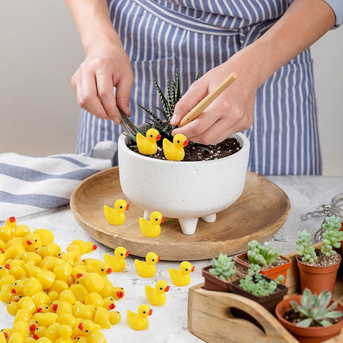 Rachan 130 Pcs Yellow Mini Ducks Bulk Resin Duck Figurines for Miniature Landscape Garden Aquarium Potted Accessories