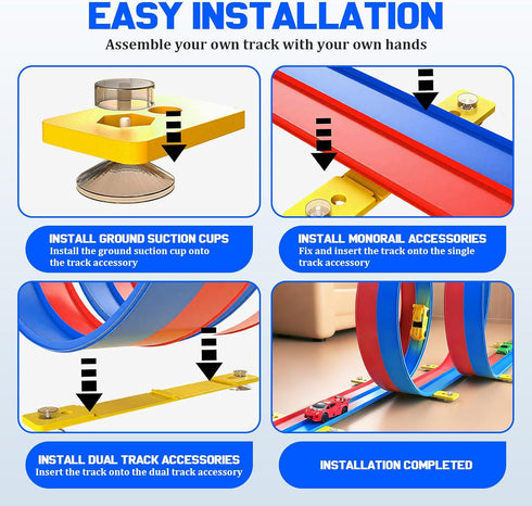 20ft 4 Bag,4pcs Cups,5pcs 1/64 Flexible Race Track for Kids with Pull-Back Cars & Portable Storage Strong Suction Track