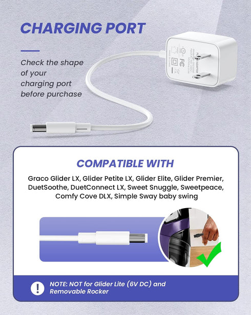 5V Power Cord Baby Swing Replacement - for Graco Simple Sway Swing, Various Graco Models, 4.9Ft Wall Charge Adapter