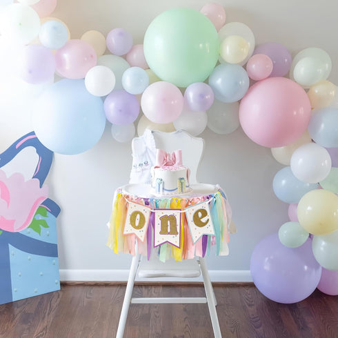 1st Pastel Rainbow High Chair Banner - Sweet One Highchair Banner Birthday, Pastel Rainbow Ribbon Garland, First