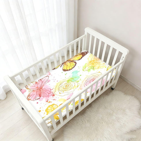 Bseiialft 52 28 Butterflies Flowers Crib Sheets for Boys Girls Soft and Breathable Cotton Baby Sheets for Standard Crib