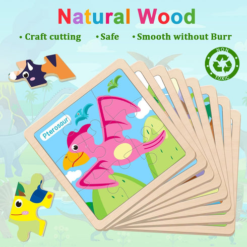 2-4, 9 3-5, Wooden Puzzles for Toddlers Pieces Dinosaur Jigsaw Puzzles for Kids Ages Preschool Learning Activities