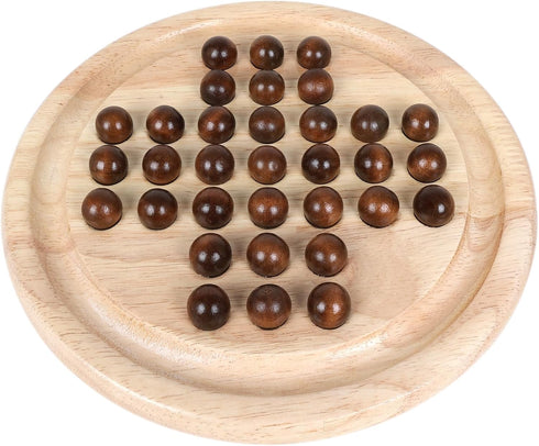 Solid Wooden Solitaire Game, Classic Handcrafted Rubber Wood Board Game Toy with 33 Smooth Wooden Balls, Strategic Mind