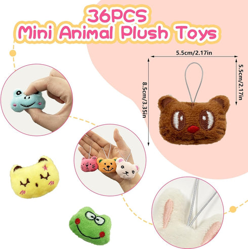 36 PCS Mini Animal Plush Toys Set Cute Small Animal Stuffed Toy Keychain for Party Favors Keychain Ornament for Goody Bag Easter Egg Stuffers Carnival Birthday Party Classroom Prizes
