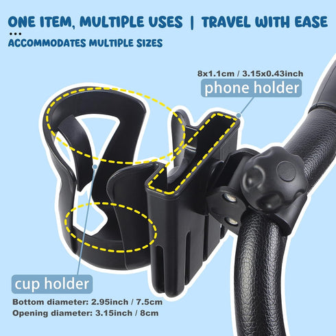 LAIFILI 2-in-1 360Rotatable Stroller Cup Holder with Phone Holder, Bike Cup Holder, Universal Cup Holder for Uppababy
