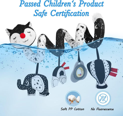 Car Seat Toys for Babies 0-6 Months, Black and White Spiral Toys for Infant, High Contrast Stroller Toys