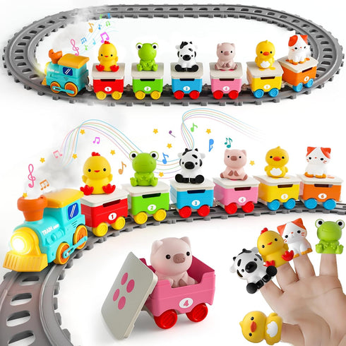 1 2 3 Set Counting, 18M+ Toddler Toys for Year Old, Electric Farm Animal Train with Music, Lights & Steam, Montessori