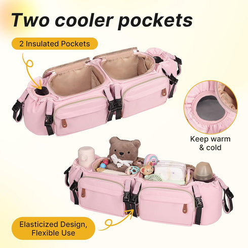 GT2, 2 Boomistry Double Stroller Organizer for Bob Duallie and Baby Jogger City Mini Double Stroller Caddy Organizers