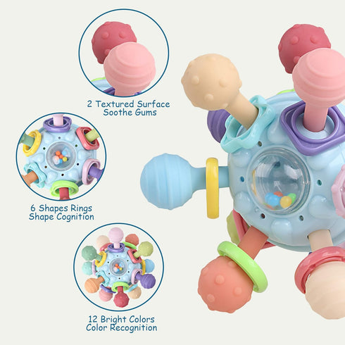 Baby Teething Toys - Infant Sensory Chew Rattles, Newborn Montessori Developmental Toy, Teethers for Babies 0-18
